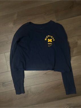 Nike Navy Blue and Yellow Michigan Crop Long Sleeve Top
